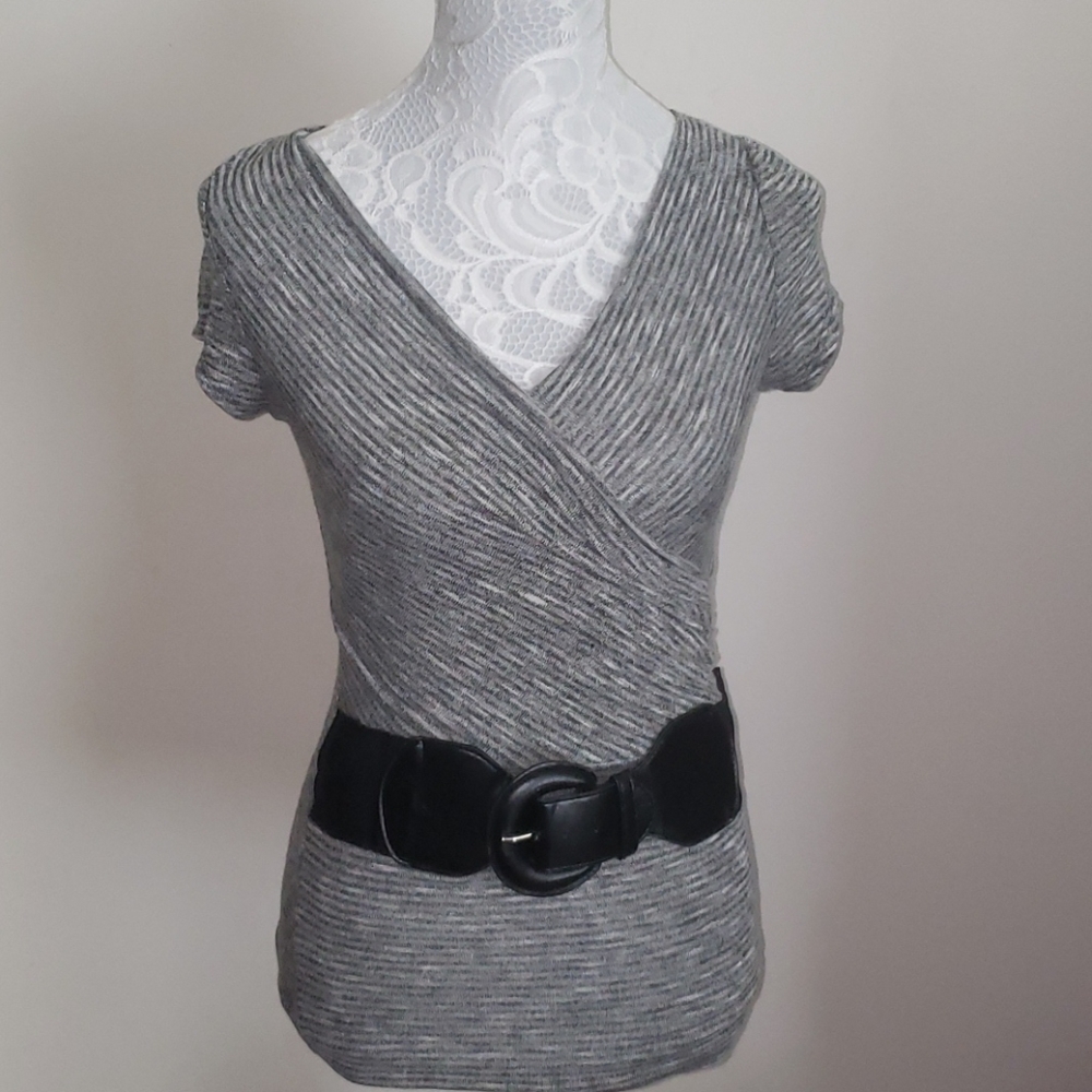 Rennes women's see thru striped tunic w/faux belt